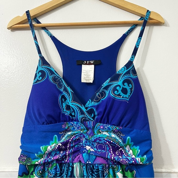 JFW M Blue Purple Empire Waist Sleeveless Paisley Whimsigoth Maxi Bra Dress - Picture 3 of 11